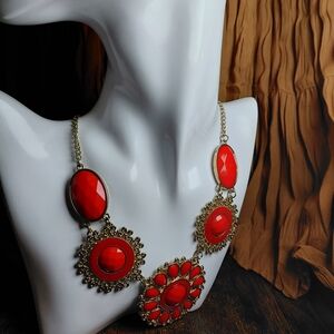 Elegant Red and Gold Statement Necklace